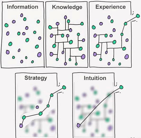 Rozdíl mezi informacemi, vědomostmi, zkušeností, strategií a intuicí